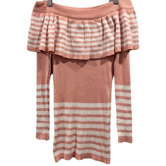 SHEIN Tops - Shein Striped Ruffle off the shoulder tunic sweater size M